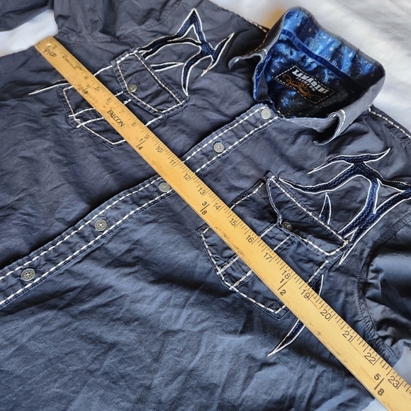 Lamasini Premium Dark Navy Blue Western Rodeo Tribal Print XL Button-down Shirt - Picture 10 of 12